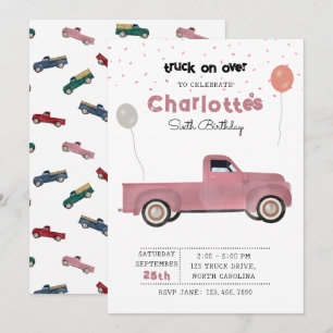 Invitación Camiones de recogida Cute Vehículos Chica Fiesta d