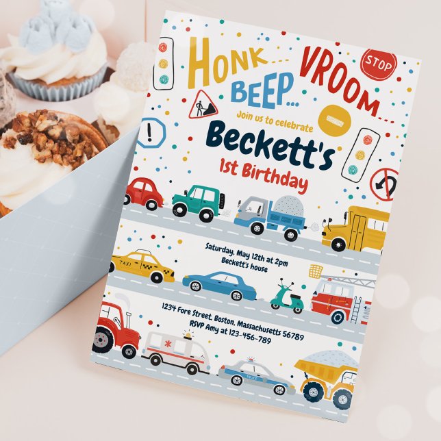 Invitación Camiones de transporte excavadores Carros Fiesta d (Subido por el creador)