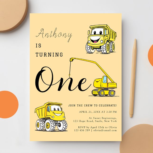 Invitación Camiones divertidos de construcción 1er cumpleaños (Subido por el creador)