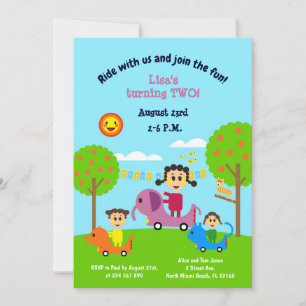 Invitación Camiones eléctricos de animales de segundo cumplea