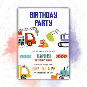 Invitación Camiones fiestas Tema del Digger de cumpleaños par