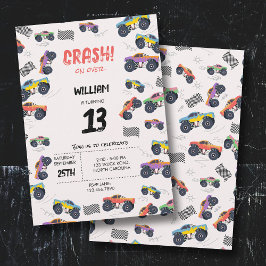 Invitación Camiones monstruosos de colores Carreras niños Fie