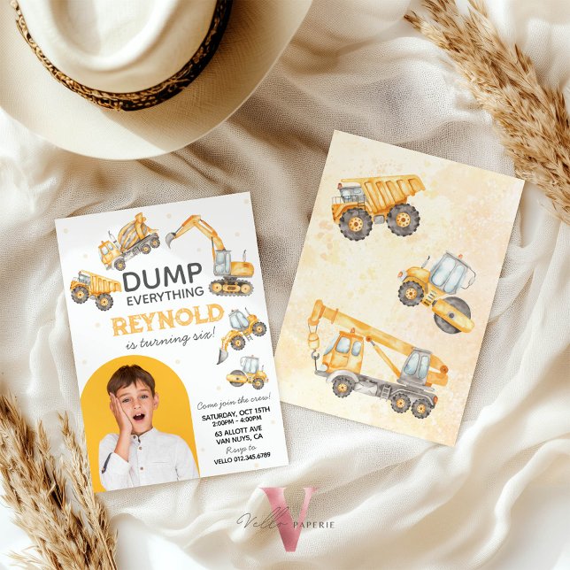 Invitación Camiones Volquete De Construcción De Cumpleaños Fo (Subido por el creador)