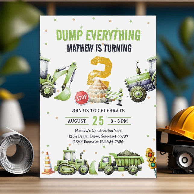 Invitación Camiones y excavadoras Construcción Fiesta de cump (Subido por el creador)