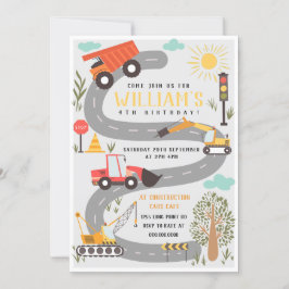 Invitación Camiones y excavadores del partido de cumpleaños d