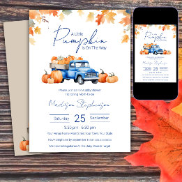 Invitación Camioneta Azul y Pequeña Calabaza en Camino Baby S
