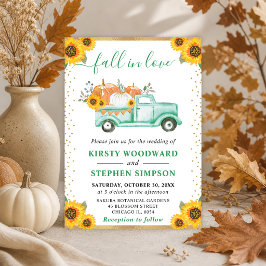 Invitación Camioneta de Calabaza Floral Verde y Dorada para B