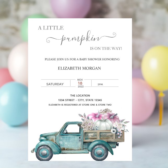 Invitación Camioneta de calabaza pequeña, baby shower de punt (Subido por el creador)