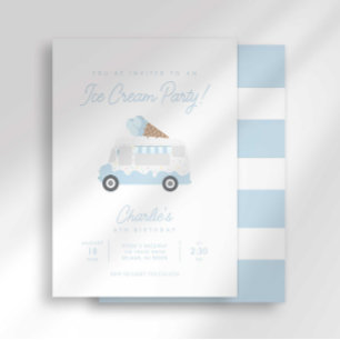 Invitación Camioneta de Cumpleaños con Helado Dulce de Rayas 