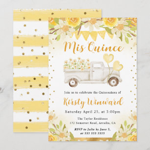 Invitación Camioneta de Dacias de Acuarela y Flores Quinceañe