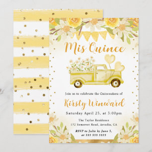 Invitación Camioneta de Daisies de Acuarela y Flores Quinceañ