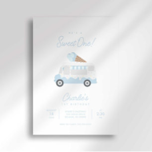 Invitación Camioneta de Helados Cumpleaños Dulzura de Rayas E