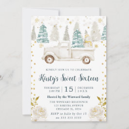Invitación Camioneta Floral Blanco Invierno y Dorado Dulces 1