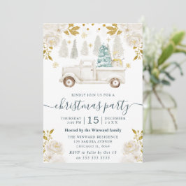 Invitación Camioneta Floral de Navidad Blanco Invierno y Dora