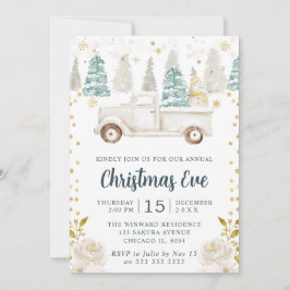 Invitación Camioneta Floral de Navidad Nochebuena Blanca y Do