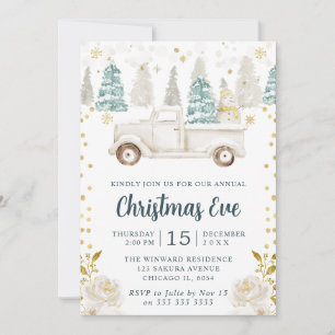 Invitación Camioneta Floral de Navidad Nochebuena Blanca y Do
