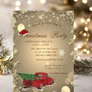 Invitación Camioneta Roja Árbol de Pino,Sombrero de Santa Fie