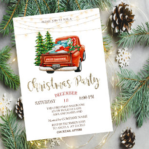 Invitación Camioneta Roja Árboles de Pino, Luces Fiesta de Na