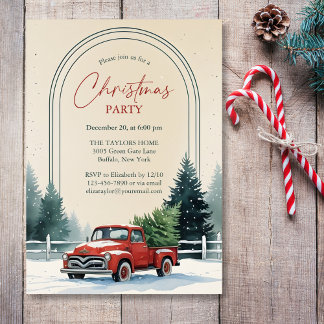 Invitación Camioneta Roja Árboles de Pino Nevados Fiesta Navi