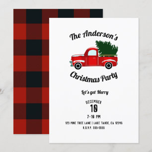 Invitación Camioneta Roja de Navidad Fiesta Navideña Rústica 