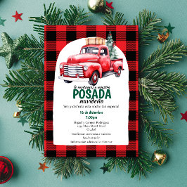 Invitación Camioneta Roja Española Posada Navideña Fiesta de 