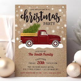 Invitación Camioneta Roja Vintage con Árbol de Navidad Fiesta