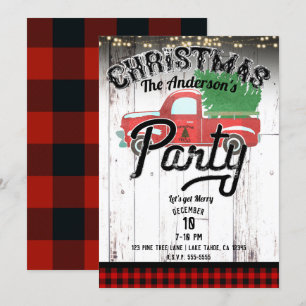 Invitación Camioneta Roja Vintage Rústica Fiesta de Navidad d