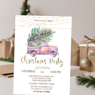 Invitación Camioneta Rosa Árboles de Pino, Luces Fiesta de Na
