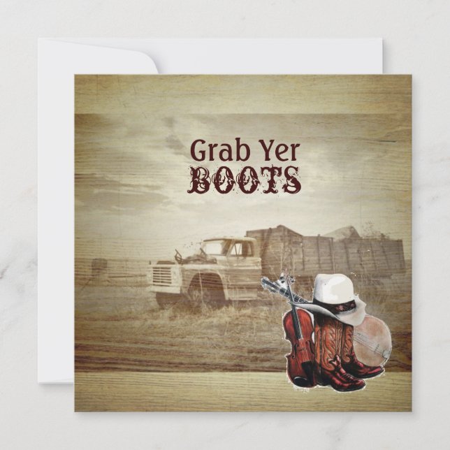 Invitación Camioneta Rústica de Granja Boda Country Occidenta (Anverso)