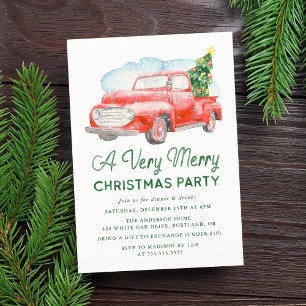 Invitación Camioneta Vintage de Acuarela Fiesta de Navidad