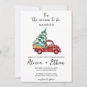 Invitación Camioneta vintage roja de cuadros escoceses de Búf