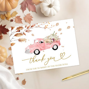 Invitación Camioneta Vintage Rosa Otoño Agradecimiento por Ba