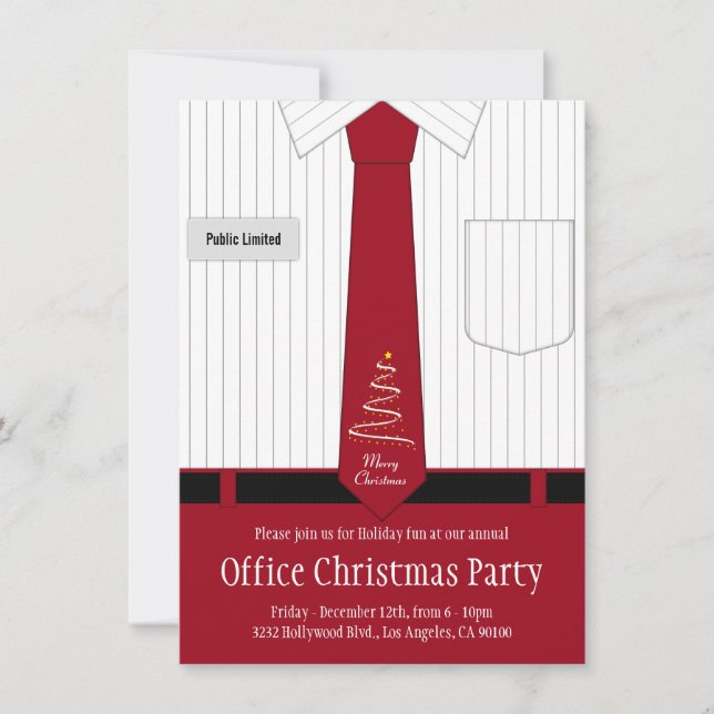 Invitación Camisas Fiesta y empate de Navidades de Office (Anverso)