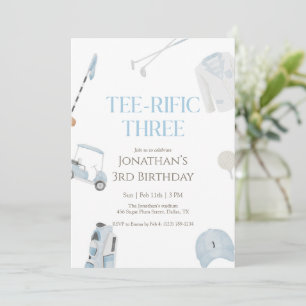Invitación Camiseta Azul Preppy Tee-Rific Tres Cumpleaños de