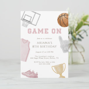 Invitación Camiseta de baloncesto de cumpleaños con agua rosa