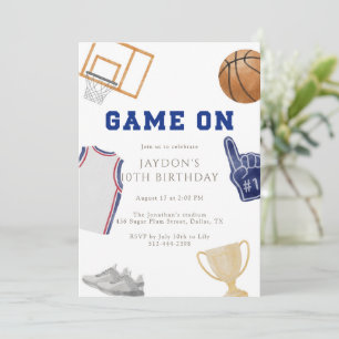 Invitación Camiseta de Baloncesto Navy Game On Cumpleaños Acu