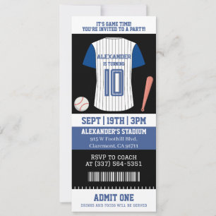 Invitación Camiseta de béisbol Entrada Cumpleaños Fiesta