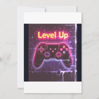 Invitación Camiseta de Controlador de Juego Neon Level Up – A