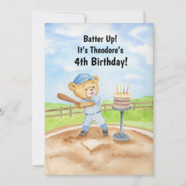 Invitación Camiseta de cumpleaños número 4 T-Ball Osito de pe