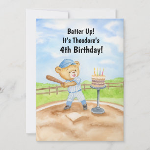 Invitación Camiseta de cumpleaños número 4 T-Ball Osito de pe