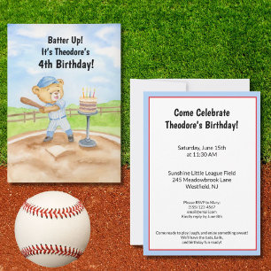 Invitación Camiseta de cumpleaños número 4 T-Ball Osito de pe