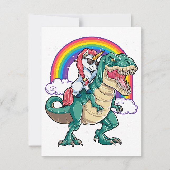 Invitación Camiseta de dinosaurio T rex montando unicornio pa (Anverso)