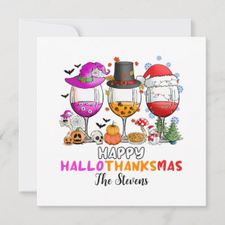 Invitación Camiseta de Feliz Hallowgraciasmas Copa de Vino