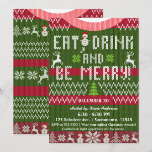 Invitación Camiseta de Navidad de punto para comer, beber y d