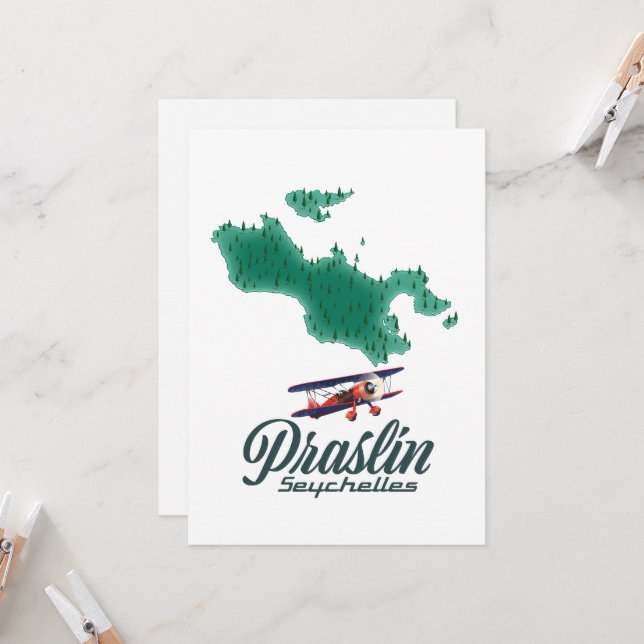 Invitación Camiseta del mapa de Praslin Seychelles (Anverso/Reverso In Situ)