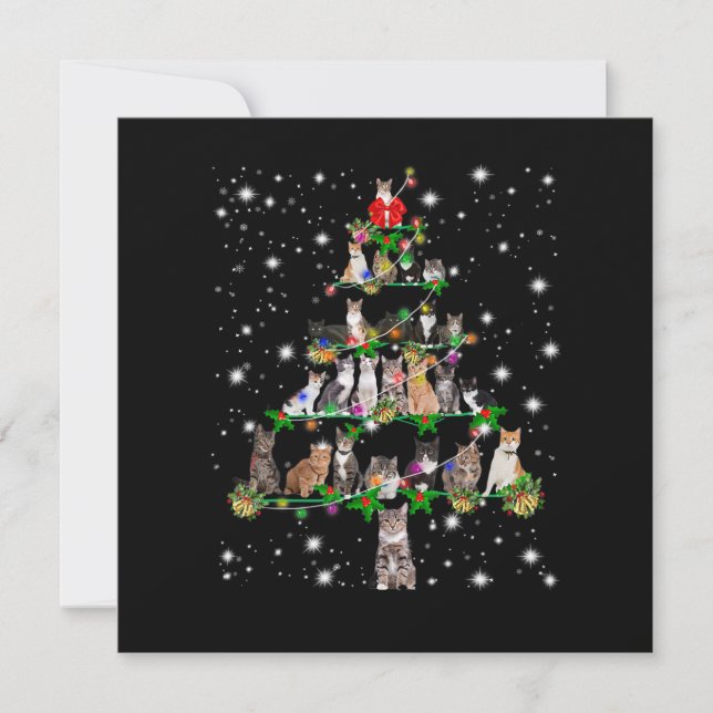 Invitación Camiseta divertida de gatos del árbol de Navidad A (Anverso)