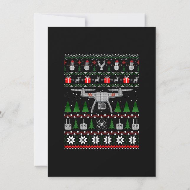 Invitación Camiseta fea de Navidad con dron divertido Quadcop (Anverso)