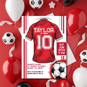 Invitación Camiseta Roja de Fútbol para Niño en Fiesta de Cum