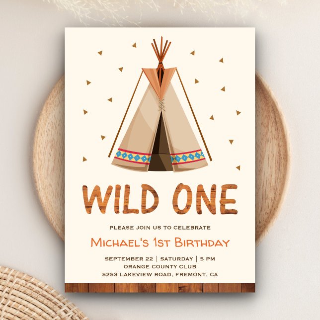 Invitación Camiseta tribal boho Teepee niños salvajes uno pri (Subido por el creador)