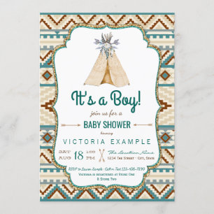 Invitación Camiseta Tribal para Niños Tipi Turquesa Azteca Fi